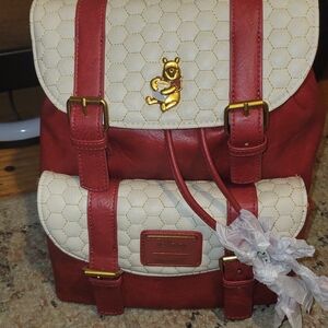 Loungefly Red and Cream Backpack with Gold Bear Accent